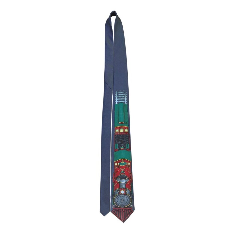 Custom Designed Mens Multi-Color Polyester Train Design Graphic Neck Tie - Picture 4 of 7